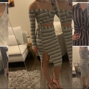 Fashion Nova Two Piece Set in Gray and White
